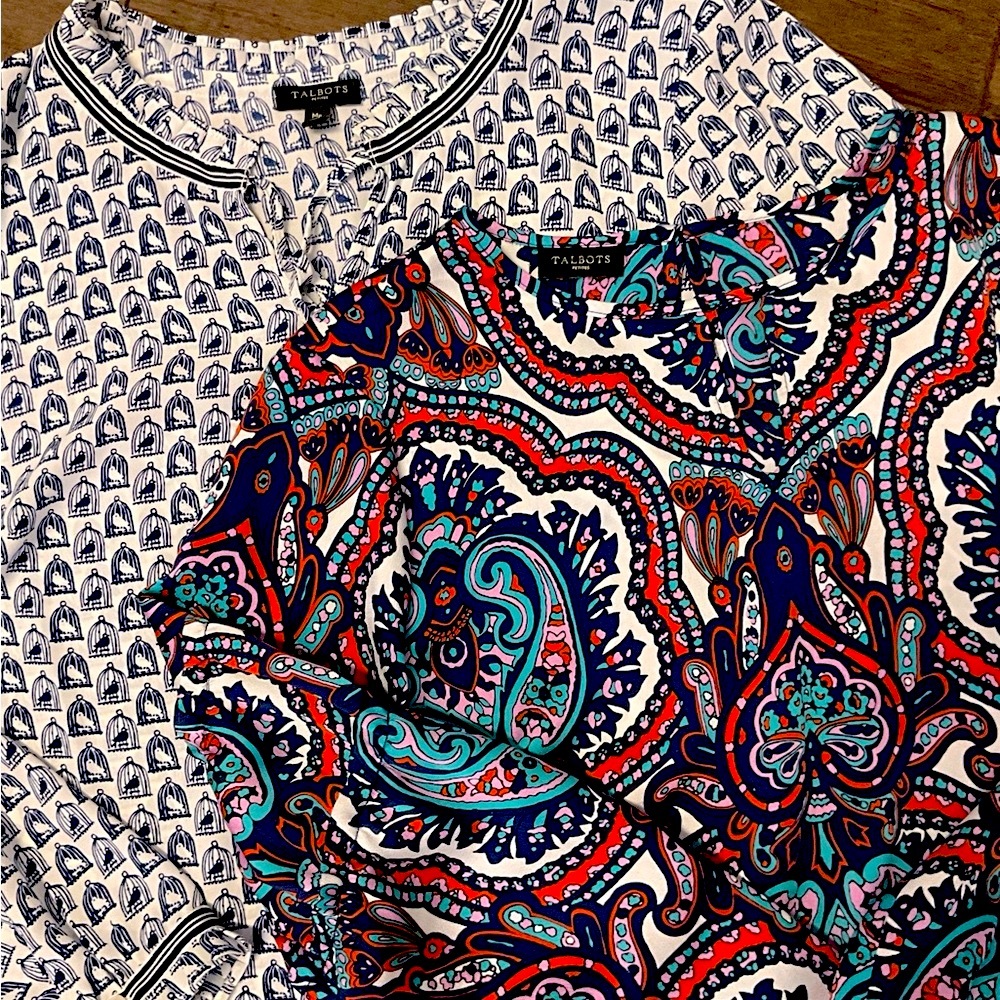 2 Talbots Womens Blouses Tops Tunics Bird BUNDLE. SET